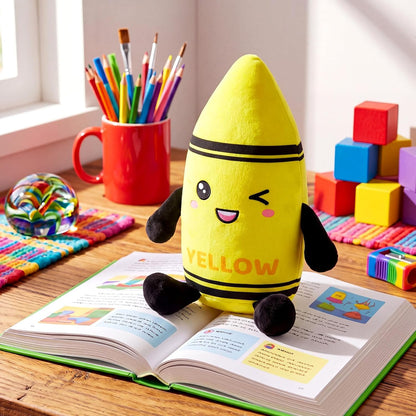 Classroom Stationery Plush Cute Composition Note Pencil Crayon Plush Toys Classroom Decor Book Character Stuffed Animal for Reading Room Decor Teacher Gift(Crayon,Yellow)