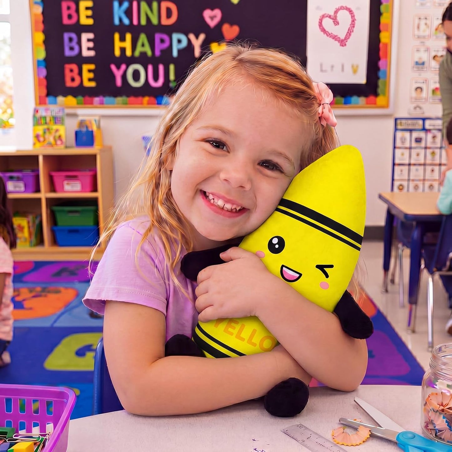 Classroom Stationery Plush Cute Composition Note Pencil Crayon Plush Toys Classroom Decor Book Character Stuffed Animal for Reading Room Decor Teacher Gift(Crayon,Yellow)
