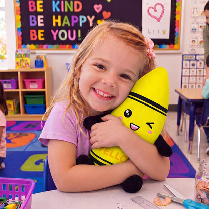 Classroom Stationery Plush Cute Composition Note Pencil Crayon Plush Toys Classroom Decor Book Character Stuffed Animal for Reading Room Decor Teacher Gift(Crayon,Yellow)