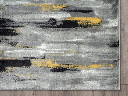 Porto PRT140C Contemporary Grey and Yellow Abstract Area Rug 5'3"x7'6"