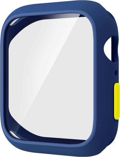 Case Compatible with Apple Watch 7/8/9 45MM with Tempered Glass Screen Protector, Full Coverage Bumper Cover for iWatch Smartwatch Accessories Dark Blue + Yellow