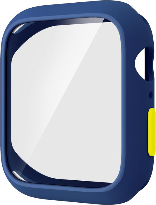 Case Compatible with Apple Watch 7/8/9 45MM with Tempered Glass Screen Protector, Full Coverage Bumper Cover for iWatch Smartwatch Accessories Dark Blue + Yellow