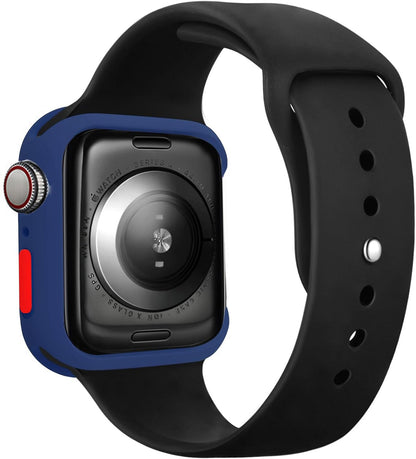 Case Compatible with Apple Watch 7/8/9 45MM with Tempered Glass Screen Protector, Full Coverage Bumper Cover for iWatch Smartwatch Accessories Dark Blue + Yellow