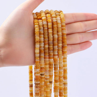 Natural Yellow Jade Disk Stone Spacer Beads 6x2mm 38cm/str Flat Rondelle Loose Semi Gemstone Caps for Making Bracelets Necklace