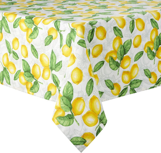 Lots of Lemons Tablecloth Single Pack, White/Yellow, 60"x120"