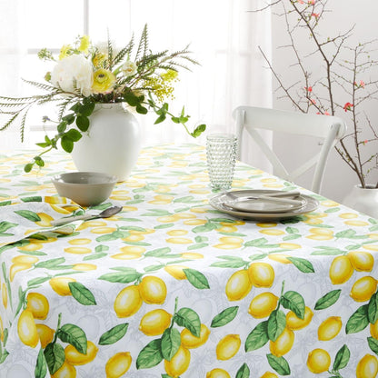 Lots of Lemons Tablecloth Single Pack, White/Yellow, 60"x120"