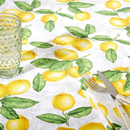 Lots of Lemons Tablecloth Single Pack, White/Yellow, 60"x120"