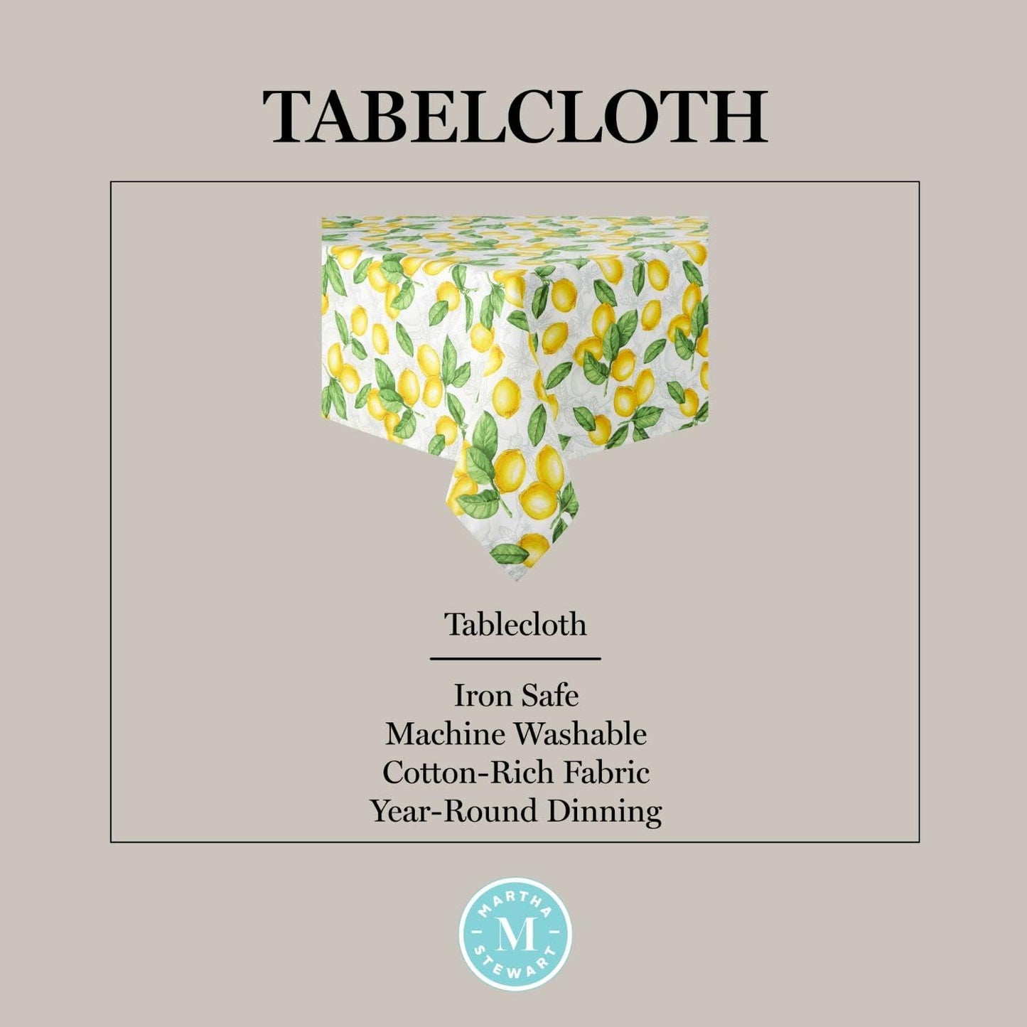 Lots of Lemons Tablecloth Single Pack, White/Yellow, 60"x120"