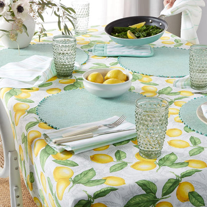 Lots of Lemons Tablecloth Single Pack, White/Yellow, 60"x120"