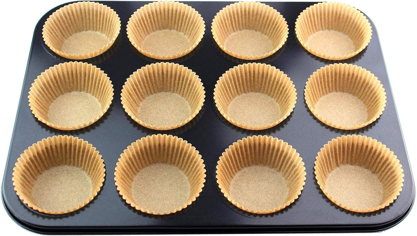 Standard Size Baking Cups Food-Grade Greaseproof Paper Cupcake Liners 200 Pcs (Natural)