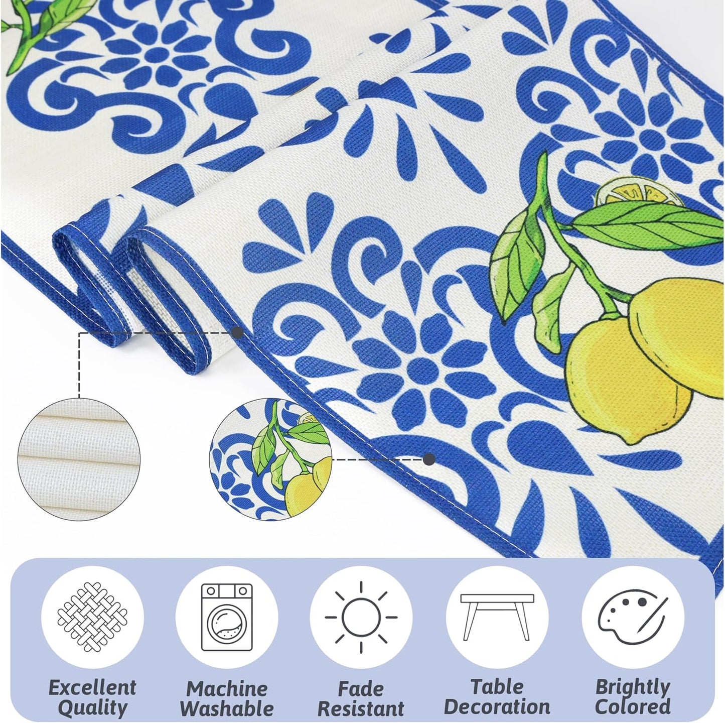 Lemon Table Runners Italy Kitchen Capri Dining Party Decorations for Home Summer Farmhouse Decor Yellow Table Runner 13x72 Inch