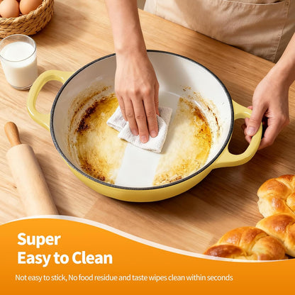 6QT Enameled Cast Iron Yellow Dutch Oven For Sourdough Bread Baking | Dutch Oven Pot With Lid,Non-stick Sourdough Baking Pan with Bread Dome,Round Ceramic Dutch Oven Pot for Homemade