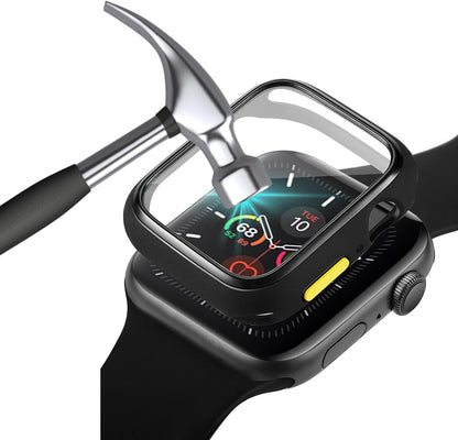 Case Compatible with Apple Watch 7/8/9 41MM with Tempered Glass Screen Protector, Full Coverage Bumper Cover for iWatch Smartwatch Accessories Black+Yellow