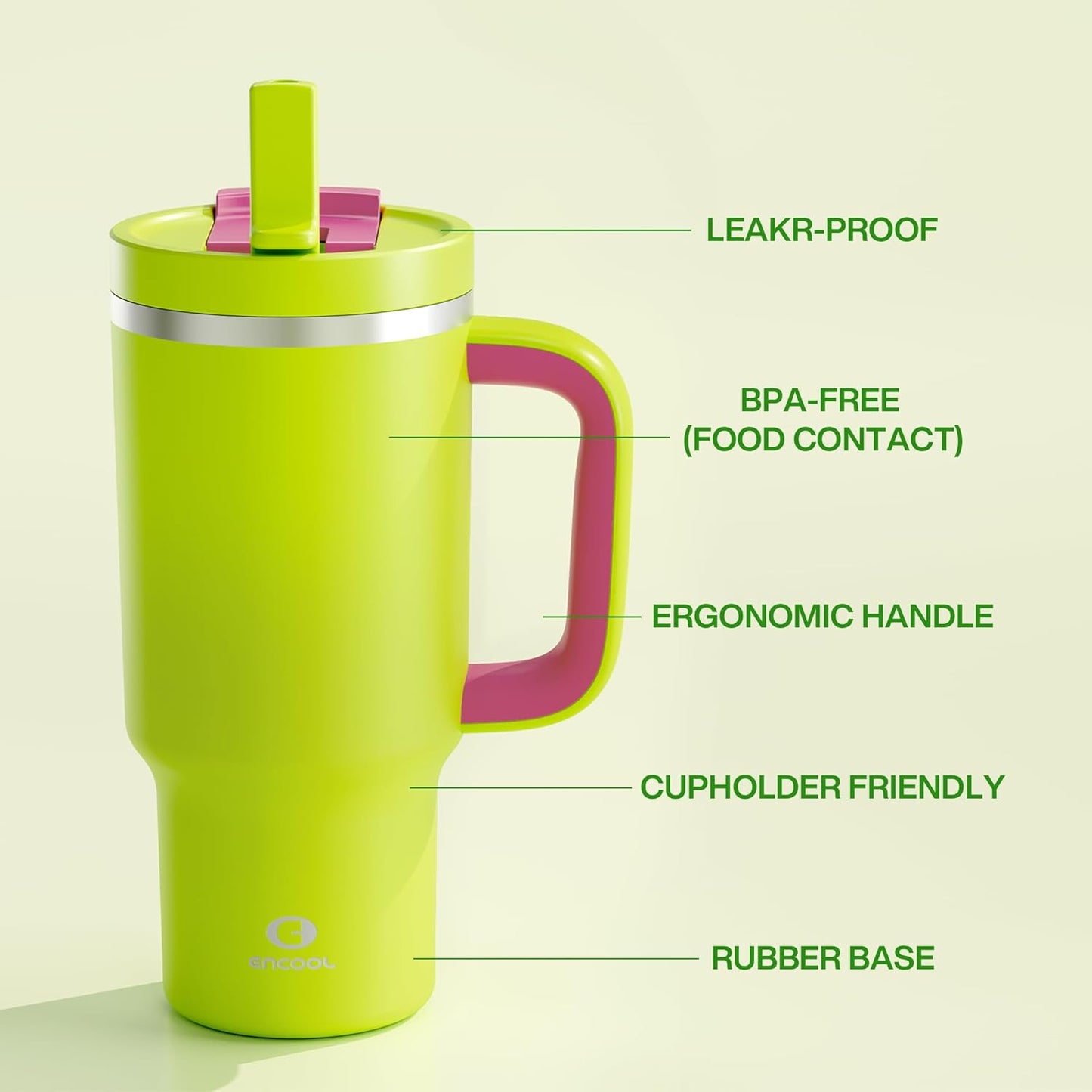 40 oz Tumbler with Handle and Straw: Stainless Steel Insulated Tumbler Keeps Cold for 24 Hours, Leakproof Travel Cup Fits in Cup Holder and BPA-Free,Elfin Yellow