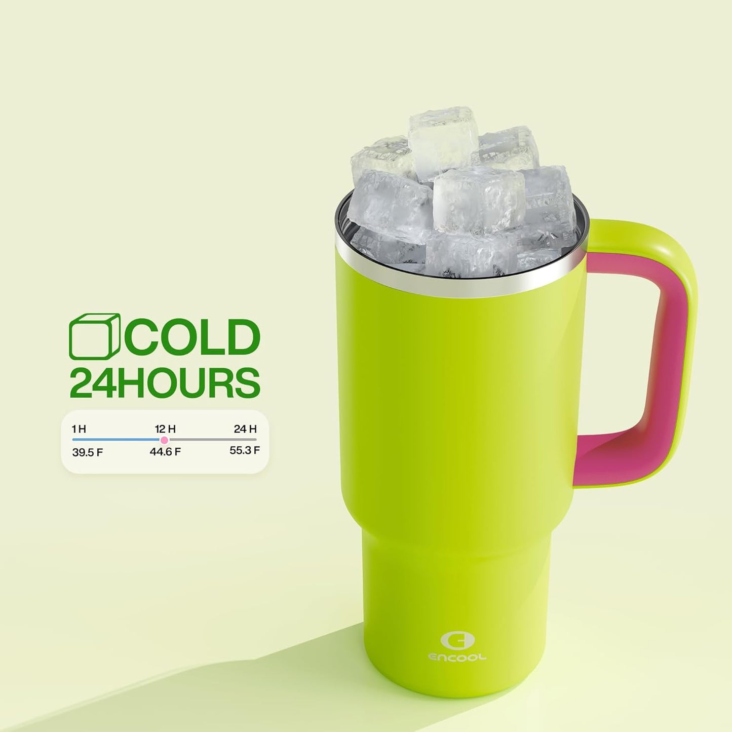 40 oz Tumbler with Handle and Straw: Stainless Steel Insulated Tumbler Keeps Cold for 24 Hours, Leakproof Travel Cup Fits in Cup Holder and BPA-Free,Elfin Yellow