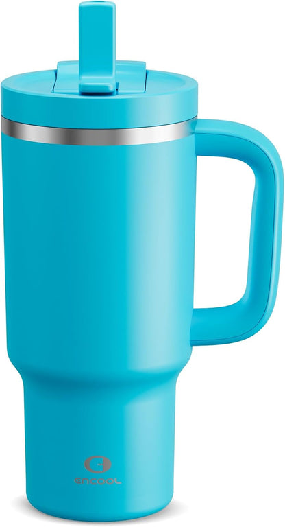 40 oz Tumbler with Handle and Straw: Stainless Steel Insulated Tumbler Keeps Cold for 24 Hours, Leakproof Travel Cup Fits in Cup Holder and BPA-Free,Elfin Yellow
