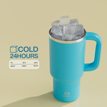 40 oz Tumbler with Handle and Straw: Stainless Steel Insulated Tumbler Keeps Cold for 24 Hours, Leakproof Travel Cup Fits in Cup Holder and BPA-Free,Elfin Yellow