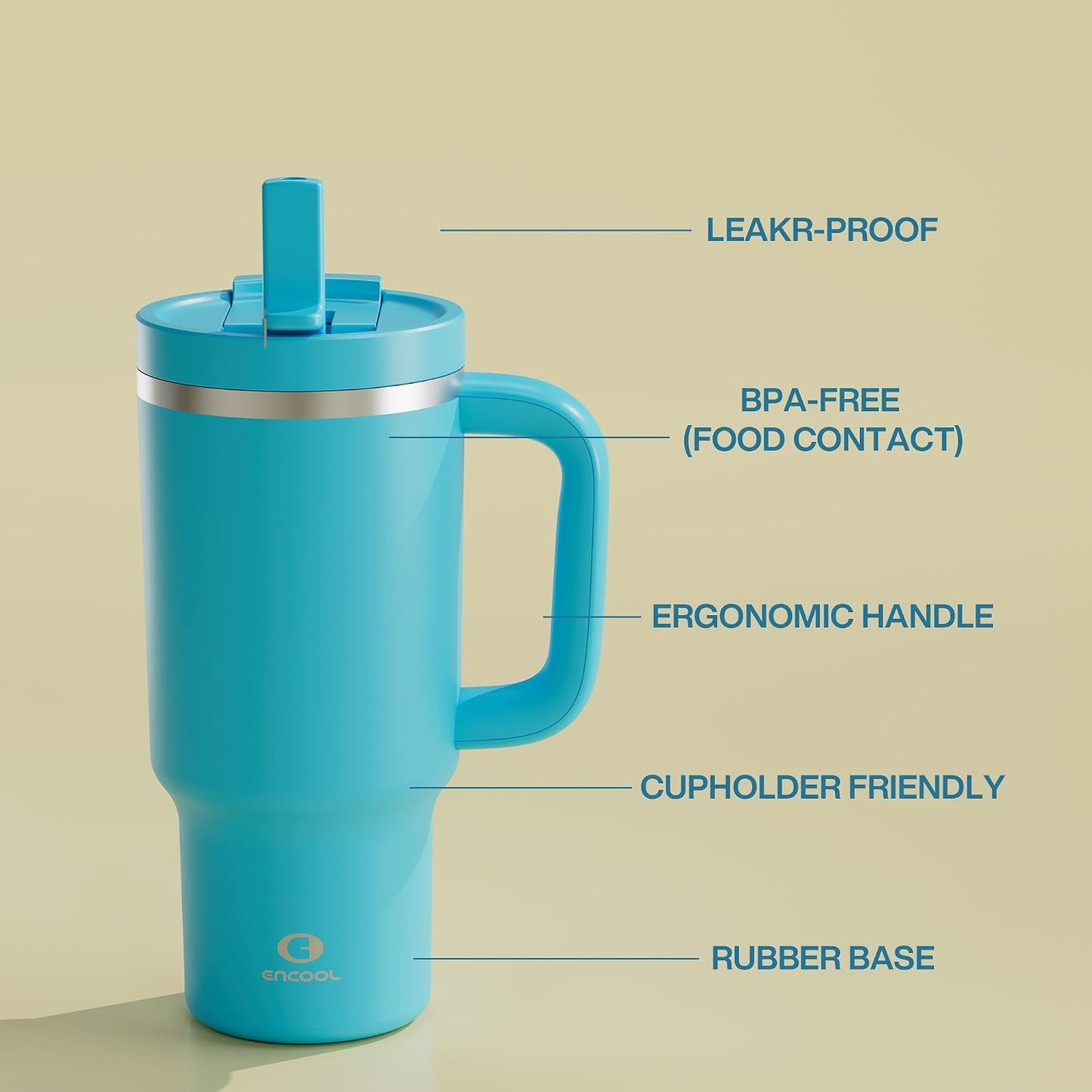 40 oz Tumbler with Handle and Straw: Stainless Steel Insulated Tumbler Keeps Cold for 24 Hours, Leakproof Travel Cup Fits in Cup Holder and BPA-Free,Elfin Yellow