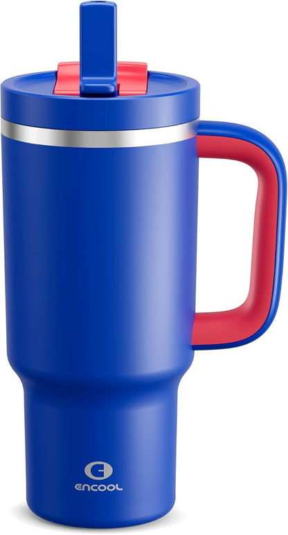 40 oz Tumbler with Handle and Straw: Stainless Steel Insulated Tumbler Keeps Cold for 24 Hours, Leakproof Travel Cup Fits in Cup Holder and BPA-Free,Elfin Yellow