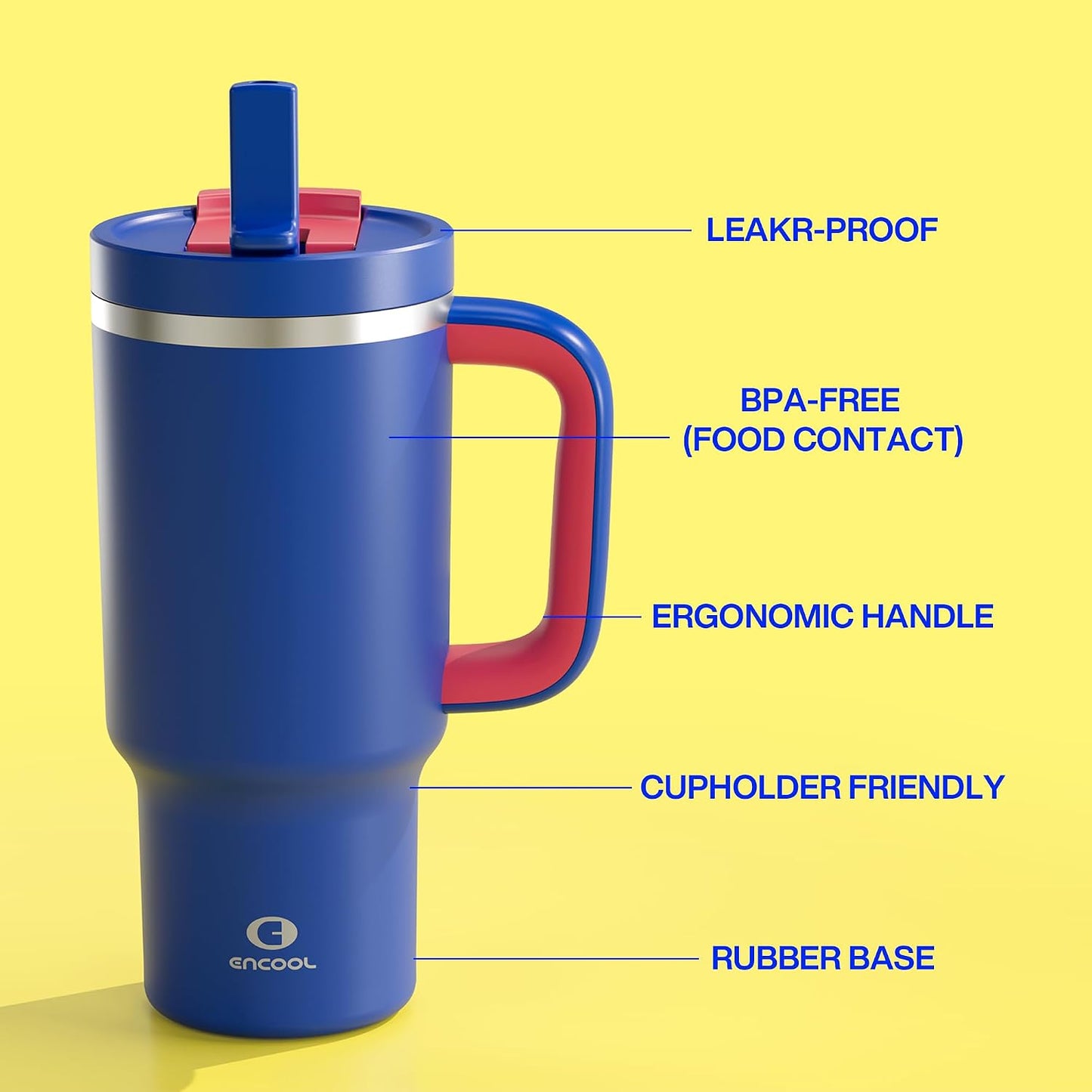 40 oz Tumbler with Handle and Straw: Stainless Steel Insulated Tumbler Keeps Cold for 24 Hours, Leakproof Travel Cup Fits in Cup Holder and BPA-Free,Elfin Yellow