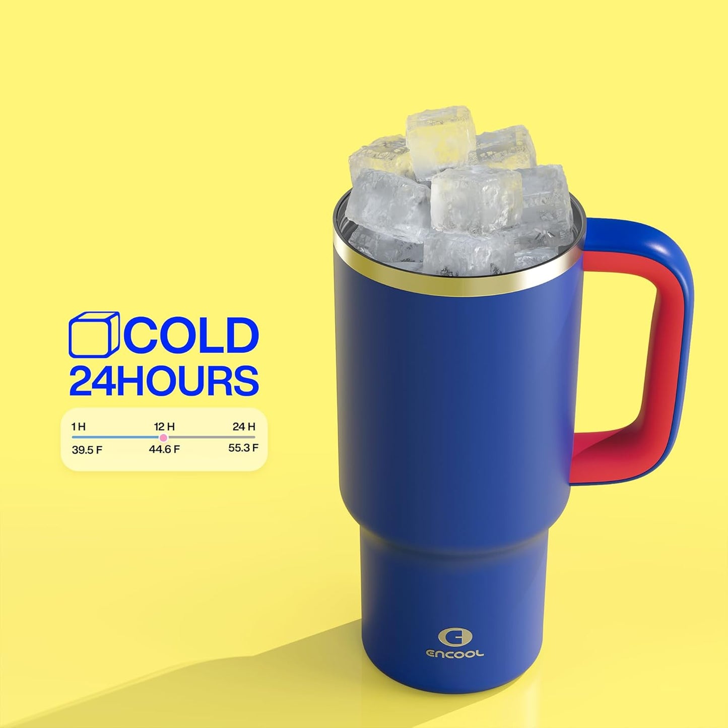 40 oz Tumbler with Handle and Straw: Stainless Steel Insulated Tumbler Keeps Cold for 24 Hours, Leakproof Travel Cup Fits in Cup Holder and BPA-Free,Elfin Yellow