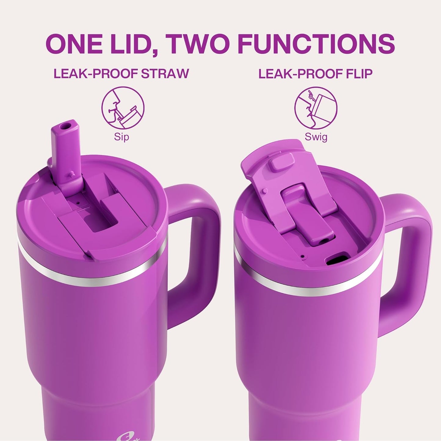 40 oz Tumbler with Handle and Straw: Stainless Steel Insulated Tumbler Keeps Cold for 24 Hours, Leakproof Travel Cup Fits in Cup Holder and BPA-Free,Elfin Yellow