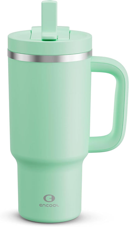 40 oz Tumbler with Handle and Straw: Stainless Steel Insulated Tumbler Keeps Cold for 24 Hours, Leakproof Travel Cup Fits in Cup Holder and BPA-Free,Elfin Yellow