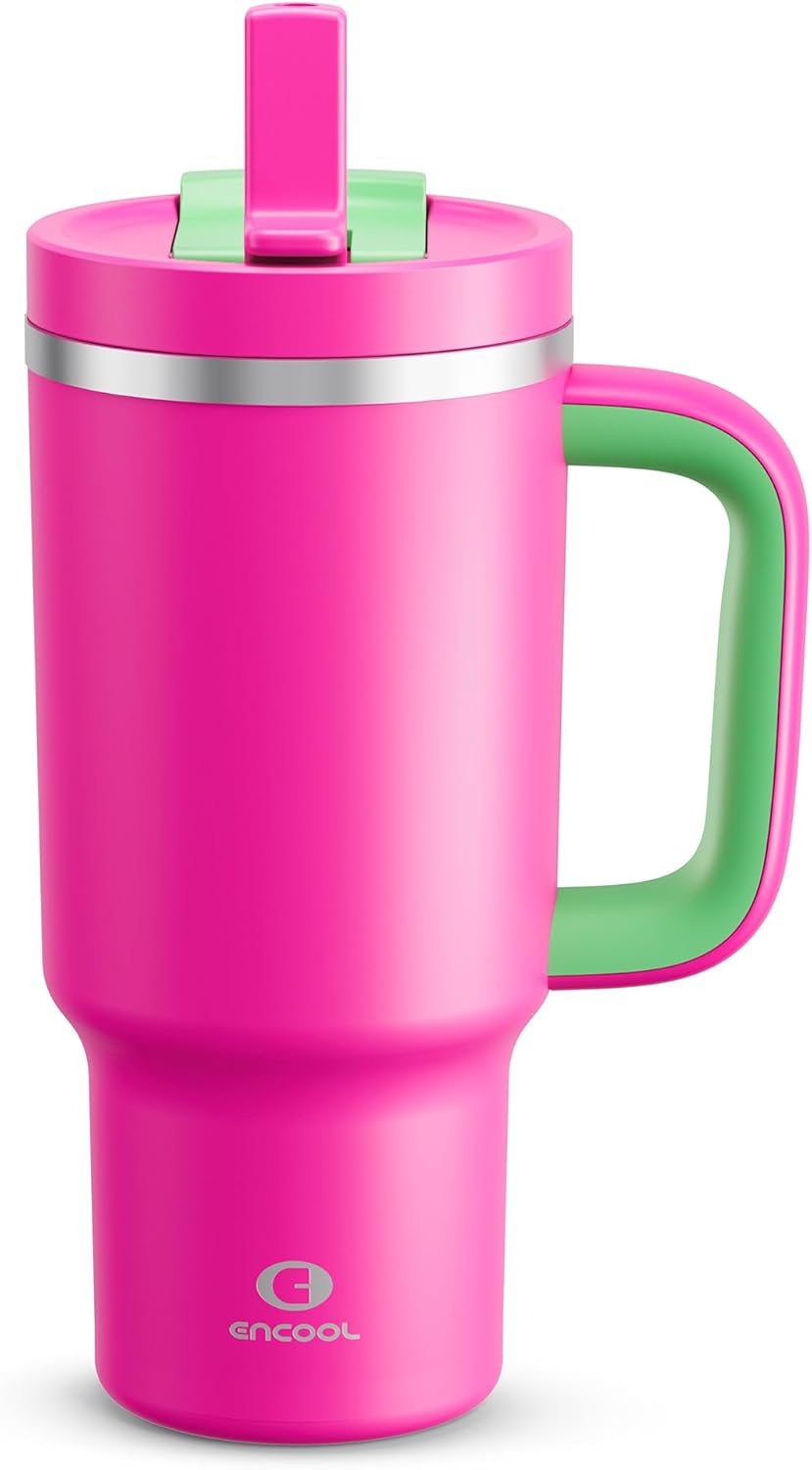 40 oz Tumbler with Handle and Straw: Stainless Steel Insulated Tumbler Keeps Cold for 24 Hours, Leakproof Travel Cup Fits in Cup Holder and BPA-Free,Elfin Yellow