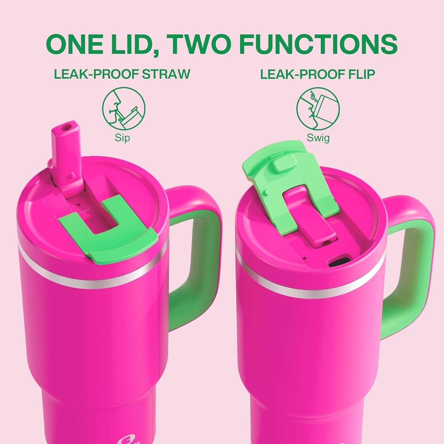 40 oz Tumbler with Handle and Straw: Stainless Steel Insulated Tumbler Keeps Cold for 24 Hours, Leakproof Travel Cup Fits in Cup Holder and BPA-Free,Elfin Yellow
