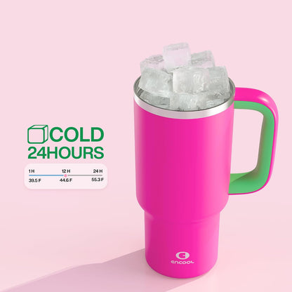 40 oz Tumbler with Handle and Straw: Stainless Steel Insulated Tumbler Keeps Cold for 24 Hours, Leakproof Travel Cup Fits in Cup Holder and BPA-Free,Elfin Yellow