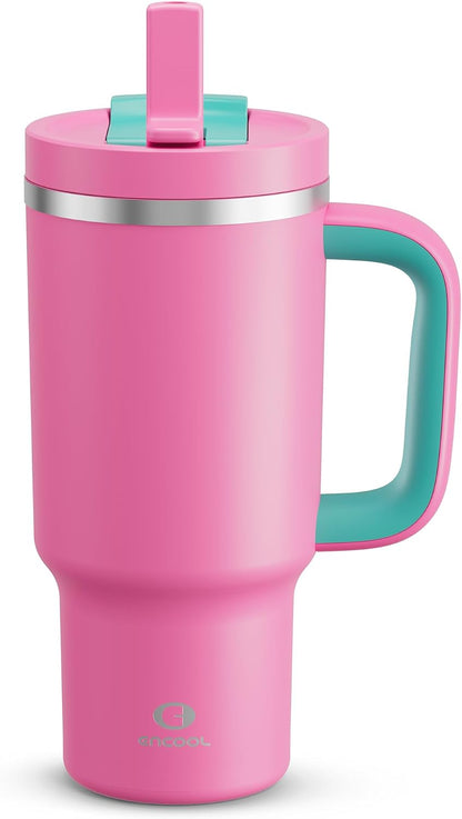 40 oz Tumbler with Handle and Straw: Stainless Steel Insulated Tumbler Keeps Cold for 24 Hours, Leakproof Travel Cup Fits in Cup Holder and BPA-Free,Elfin Yellow