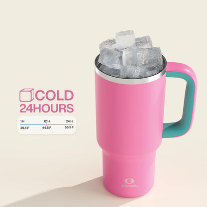 40 oz Tumbler with Handle and Straw: Stainless Steel Insulated Tumbler Keeps Cold for 24 Hours, Leakproof Travel Cup Fits in Cup Holder and BPA-Free,Elfin Yellow