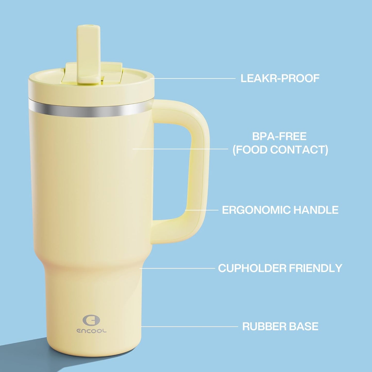 40 oz Tumbler with Handle and Straw: Stainless Steel Insulated Tumbler Keeps Cold for 24 Hours, Leakproof Travel Cup Fits in Cup Holder and BPA-Free,Elfin Yellow