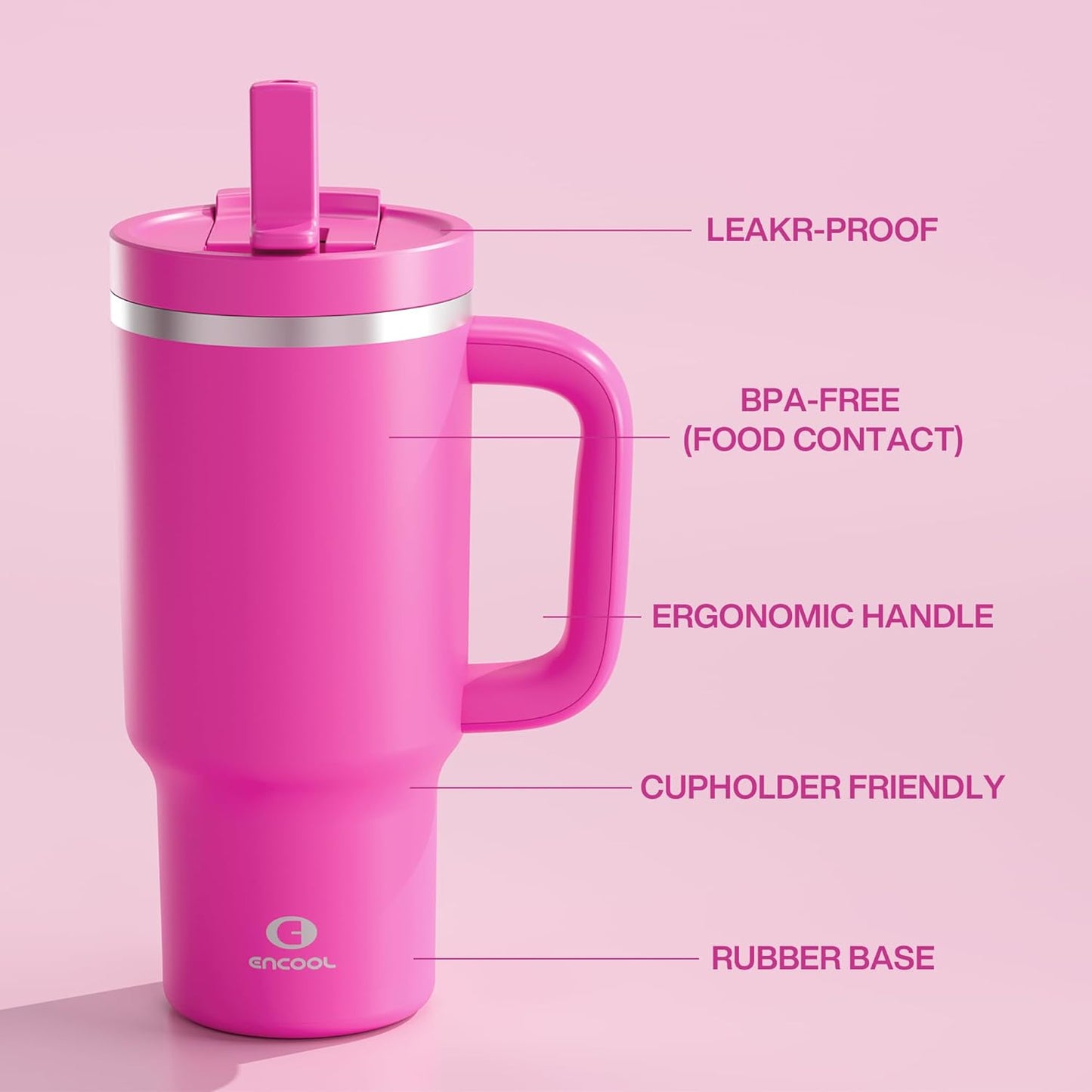 40 oz Tumbler with Handle and Straw: Stainless Steel Insulated Tumbler Keeps Cold for 24 Hours, Leakproof Travel Cup Fits in Cup Holder and BPA-Free,Elfin Yellow