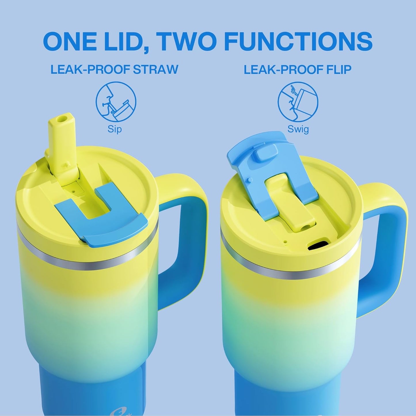 40 oz Tumbler with Handle and Straw: Stainless Steel Insulated Tumbler Keeps Cold for 24 Hours, Leakproof Travel Cup Fits in Cup Holder and BPA-Free,Elfin Yellow