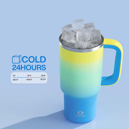 40 oz Tumbler with Handle and Straw: Stainless Steel Insulated Tumbler Keeps Cold for 24 Hours, Leakproof Travel Cup Fits in Cup Holder and BPA-Free,Elfin Yellow