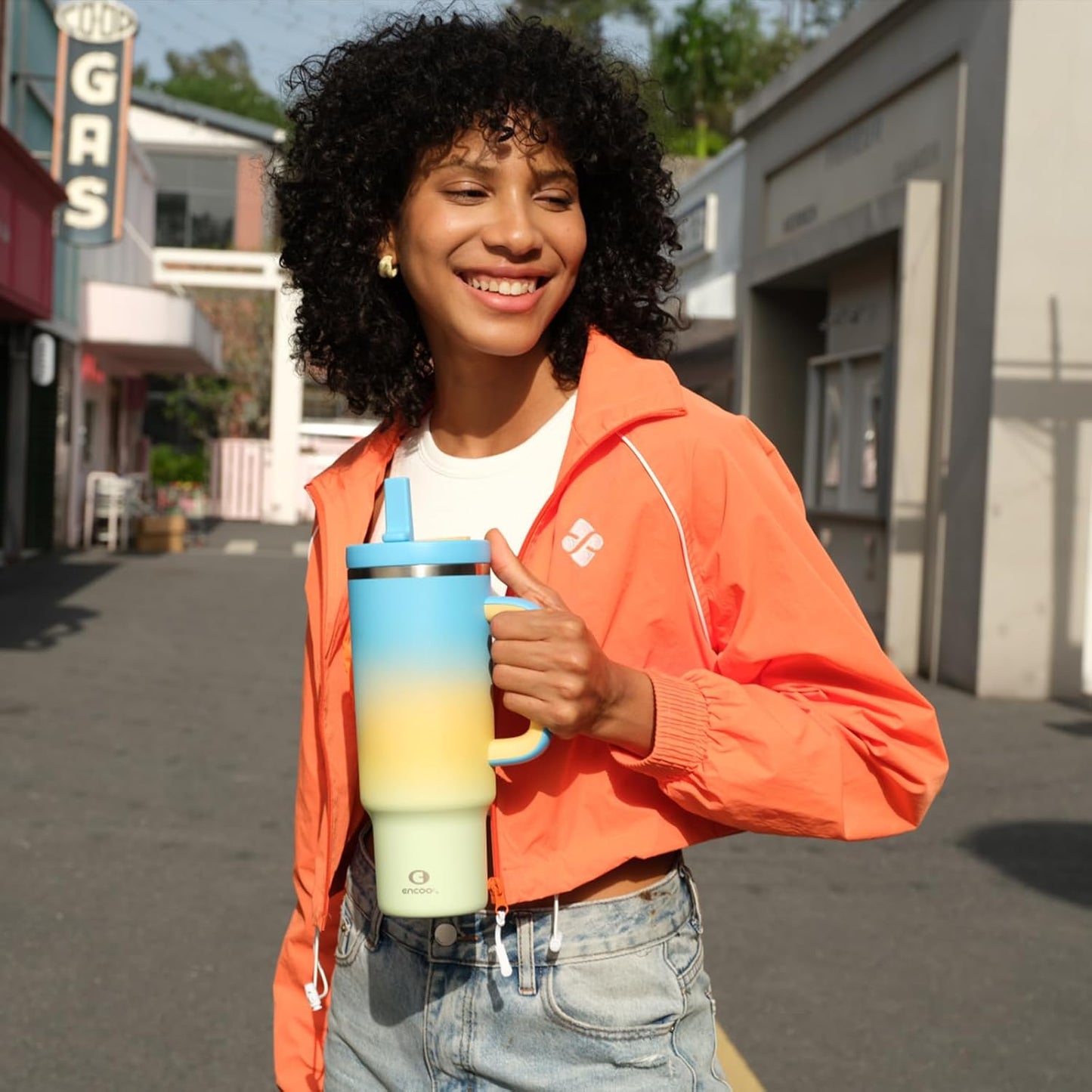 40 oz Tumbler with Handle and Straw: Stainless Steel Insulated Tumbler Keeps Cold for 24 Hours, Leakproof Travel Cup Fits in Cup Holder and BPA-Free,Elfin Yellow
