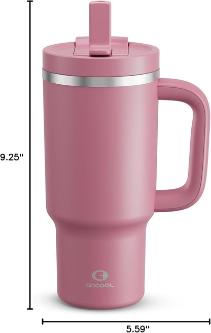 40 oz Tumbler with Handle and Straw: Stainless Steel Insulated Tumbler Keeps Cold for 24 Hours, Leakproof Travel Cup Fits in Cup Holder and BPA-Free,Elfin Yellow