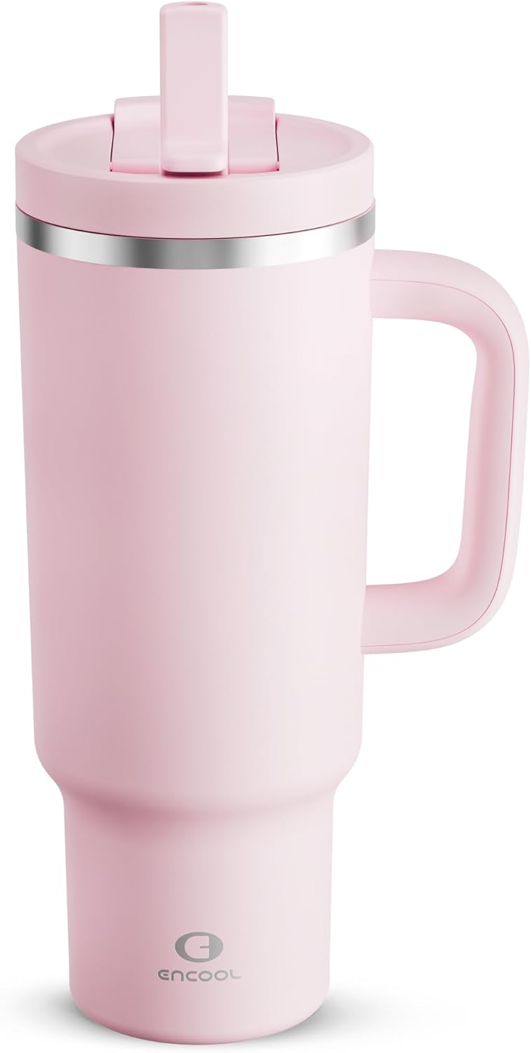 40 oz Tumbler with Handle and Straw: Stainless Steel Insulated Tumbler Keeps Cold for 24 Hours, Leakproof Travel Cup Fits in Cup Holder and BPA-Free,Elfin Yellow