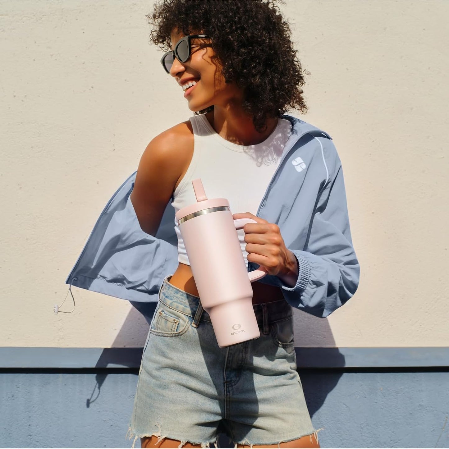 40 oz Tumbler with Handle and Straw: Stainless Steel Insulated Tumbler Keeps Cold for 24 Hours, Leakproof Travel Cup Fits in Cup Holder and BPA-Free,Elfin Yellow