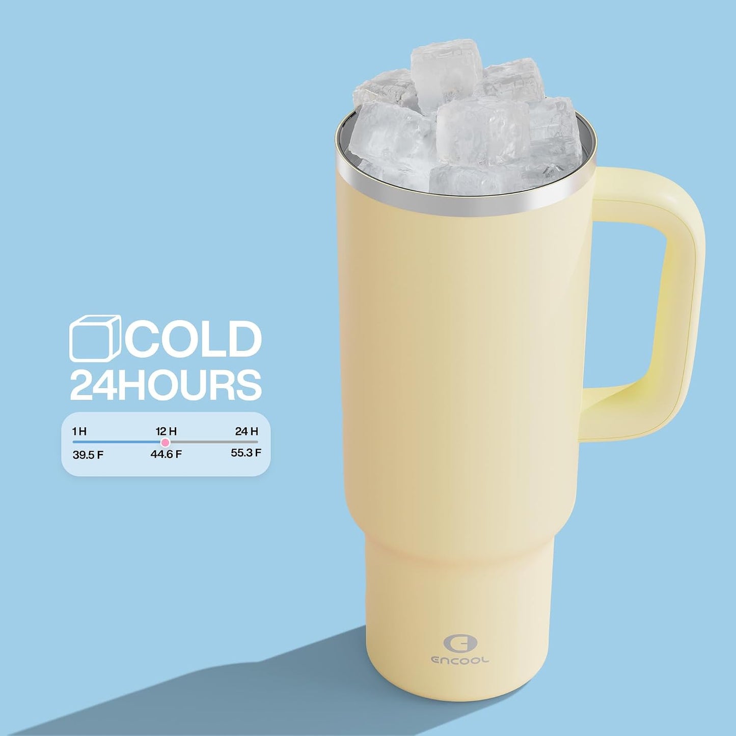 40 oz Tumbler with Handle and Straw: Stainless Steel Insulated Tumbler Keeps Cold for 24 Hours, Leakproof Travel Cup Fits in Cup Holder and BPA-Free,Elfin Yellow