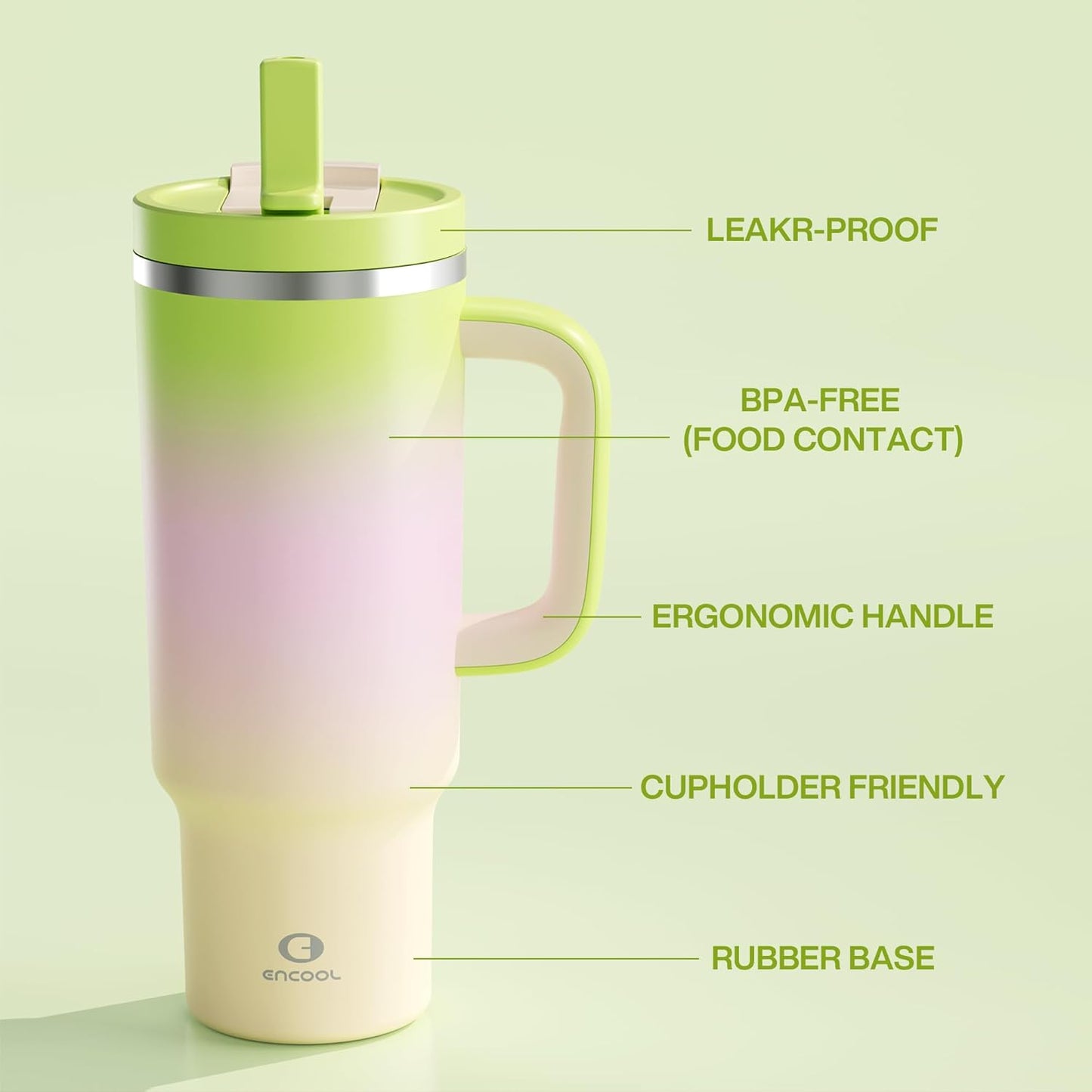 40 oz Tumbler with Handle and Straw: Stainless Steel Insulated Tumbler Keeps Cold for 24 Hours, Leakproof Travel Cup Fits in Cup Holder and BPA-Free,Elfin Yellow