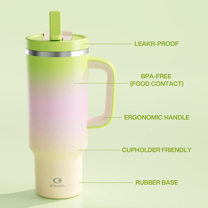 40 oz Tumbler with Handle and Straw: Stainless Steel Insulated Tumbler Keeps Cold for 24 Hours, Leakproof Travel Cup Fits in Cup Holder and BPA-Free,Elfin Yellow