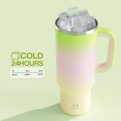 40 oz Tumbler with Handle and Straw: Stainless Steel Insulated Tumbler Keeps Cold for 24 Hours, Leakproof Travel Cup Fits in Cup Holder and BPA-Free,Elfin Yellow
