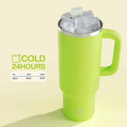 40 oz Tumbler with Handle and Straw: Stainless Steel Insulated Tumbler Keeps Cold for 24 Hours, Leakproof Travel Cup Fits in Cup Holder and BPA-Free,Elfin Yellow