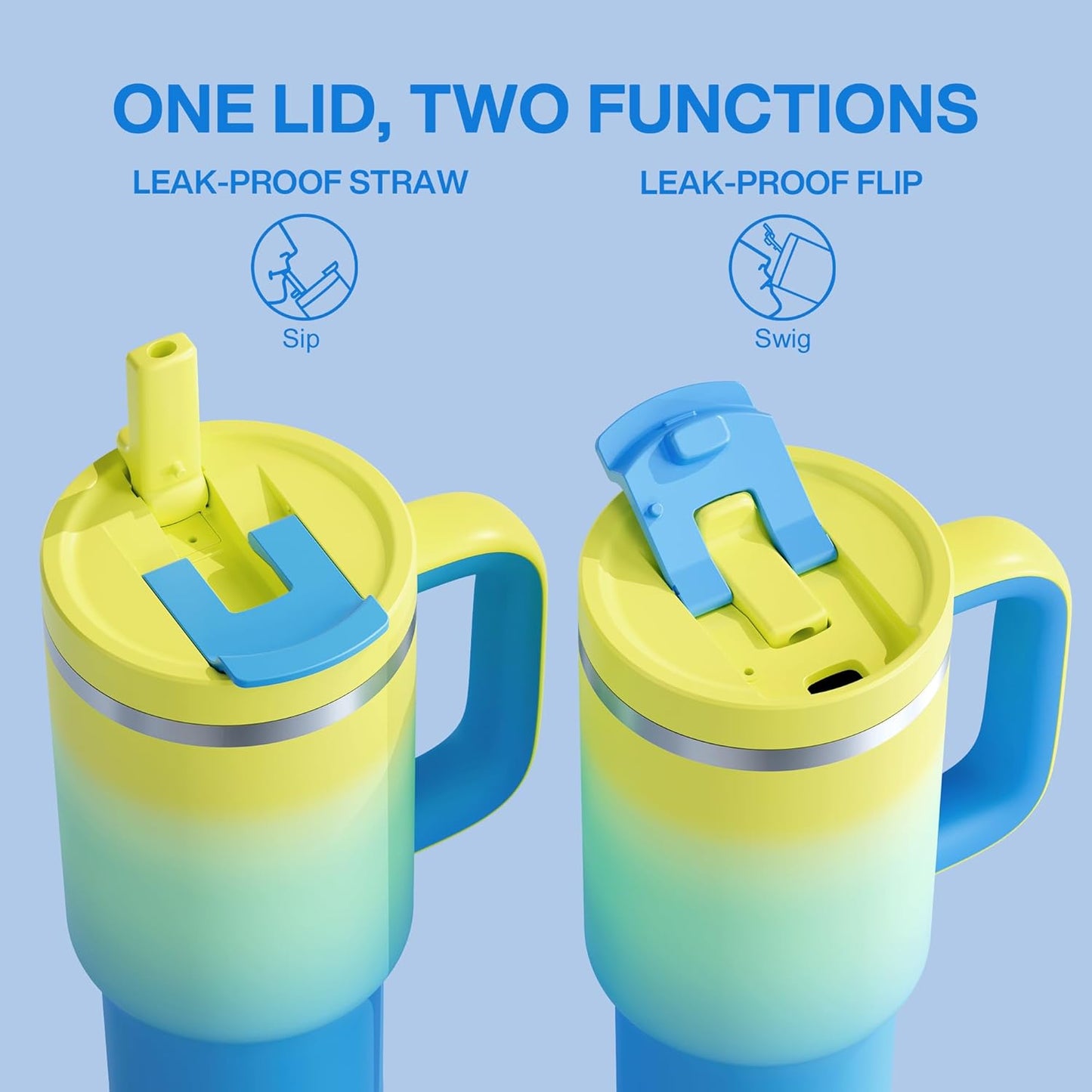 40 oz Tumbler with Handle and Straw: Stainless Steel Insulated Tumbler Keeps Cold for 24 Hours, Leakproof Travel Cup Fits in Cup Holder and BPA-Free,Elfin Yellow