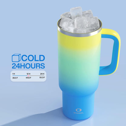 40 oz Tumbler with Handle and Straw: Stainless Steel Insulated Tumbler Keeps Cold for 24 Hours, Leakproof Travel Cup Fits in Cup Holder and BPA-Free,Elfin Yellow