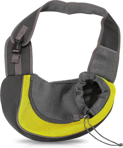 Dog Sling Carrier for Small & Medium Dogs - Breathable Mesh Puppy Travel Bag with Adjustable Strap, Zipper Touch Pocket- Perfect Pet Sling for Outdoor, Travel- Keep pet Comfortable (0-15lb, Yellow)