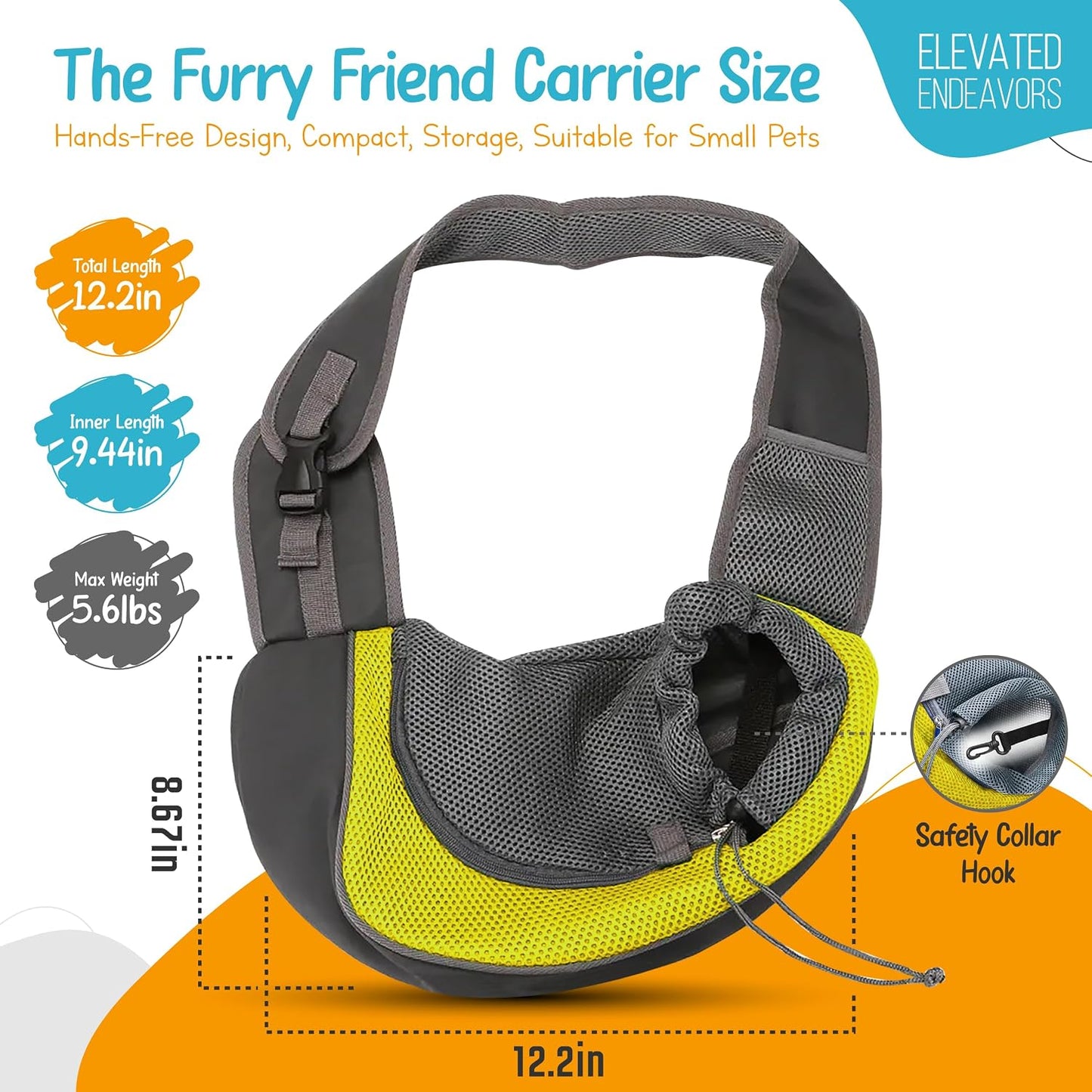Dog Sling Carrier for Small & Medium Dogs - Breathable Mesh Puppy Travel Bag with Adjustable Strap, Zipper Touch Pocket- Perfect Pet Sling for Outdoor, Travel- Keep pet Comfortable (0-15lb, Yellow)
