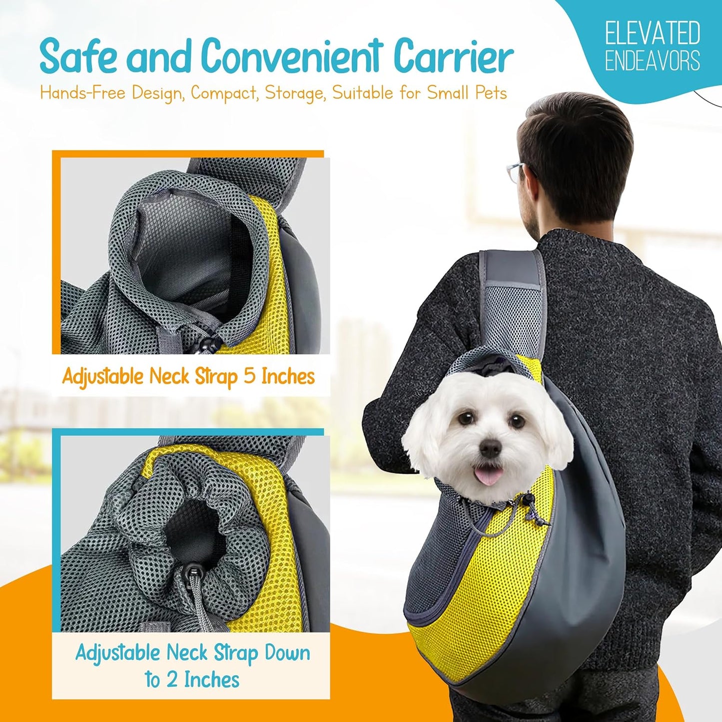 Dog Sling Carrier for Small & Medium Dogs - Breathable Mesh Puppy Travel Bag with Adjustable Strap, Zipper Touch Pocket- Perfect Pet Sling for Outdoor, Travel- Keep pet Comfortable (0-15lb, Yellow)